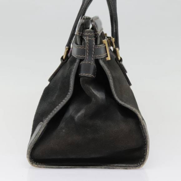 GUCCI Sherry Line Hand Bag Suede Leather Navy Red gold Auth yk14885 - Picture 4 of 16